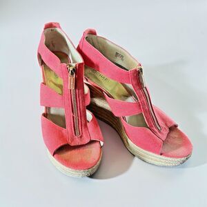 Michael Kors Damita Platform Wedge Sandals Watermelon Open Toe Womens Size 9.5